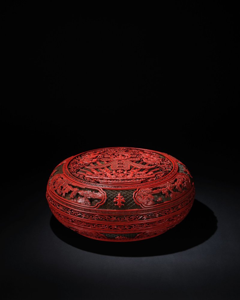 清乾隆　剔彩壽春寶盒 | A CARVED POLYCHROME LACQUER 'SPRING' BOX AND COVER - 图4