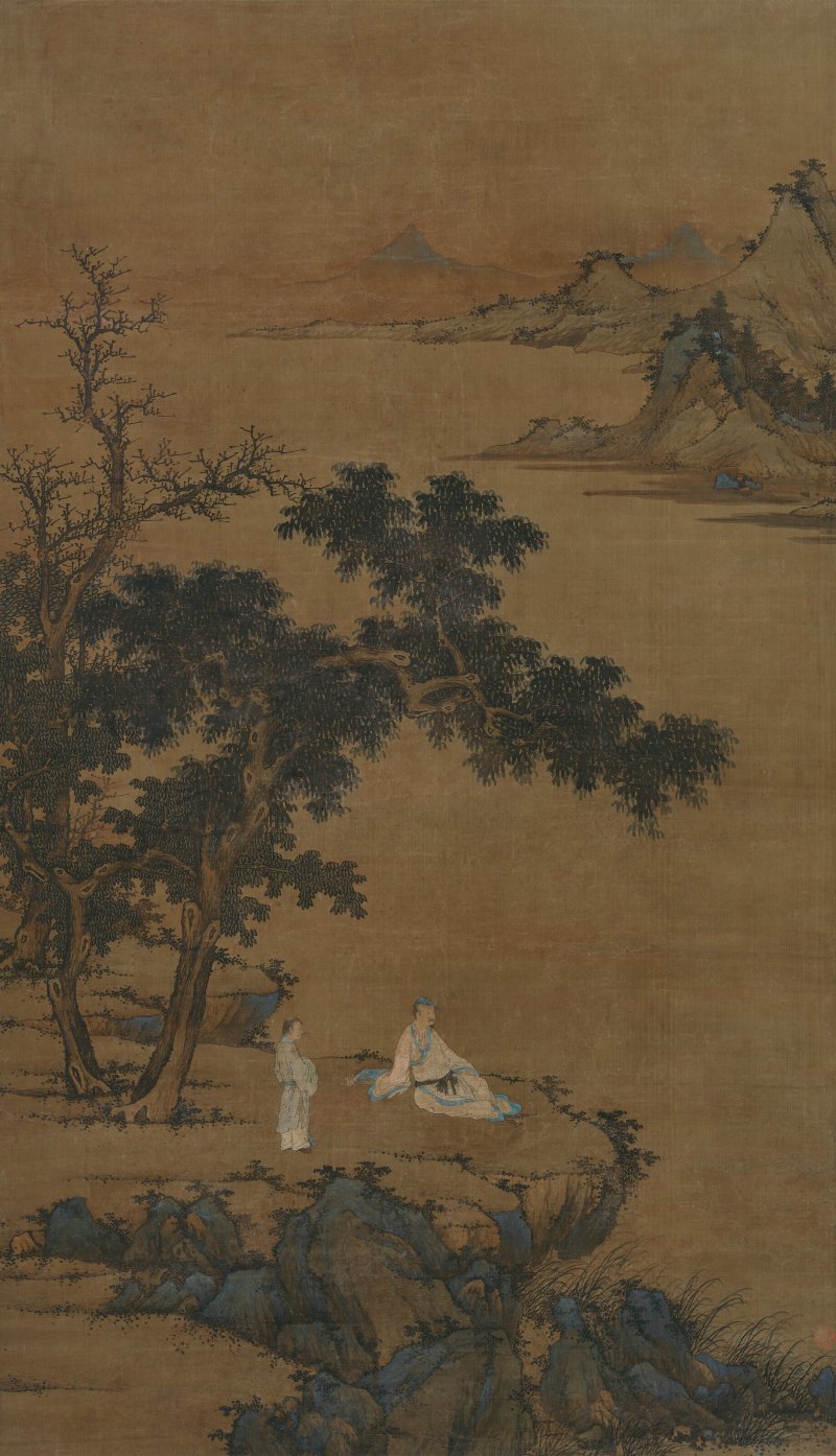 元 盛懋（傳，1313-1362）  松下臨江 - 图1