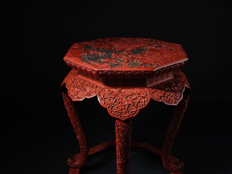 明嘉靖　剔紅群仙祝壽圖八方几 | A CARVED CINNABAR LACQUER 'IMMORTALS' OCTAGONAL STAND - 图4