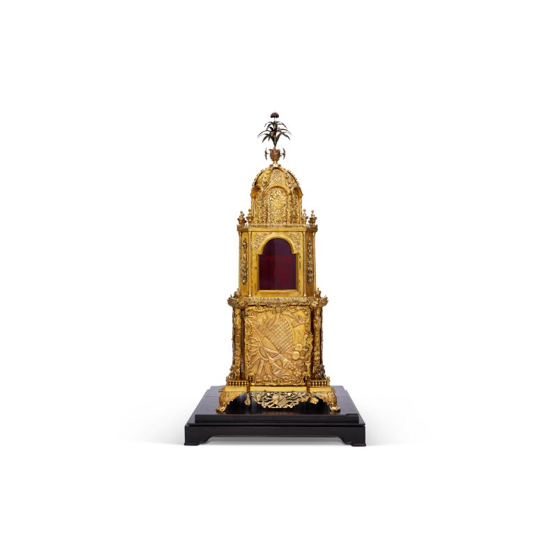 清乾隆/嘉慶 銅鎏金嵌料「天官賜福」轉花水法樂鐘  QIANLONG-JIAQING PERIOD (1736-1820) - 图4