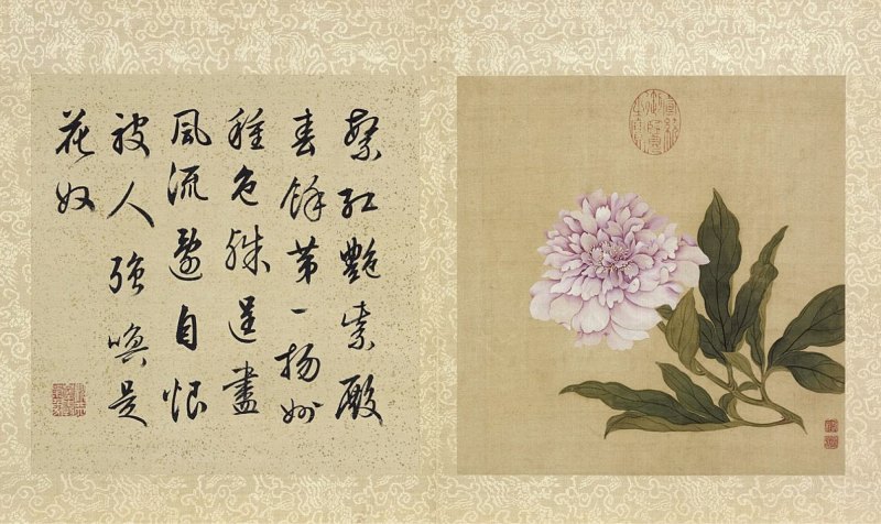 清乾隆 御题诗洋彩芙蓉图浮雕藕粉地十瓣花口瓶 - 图5
