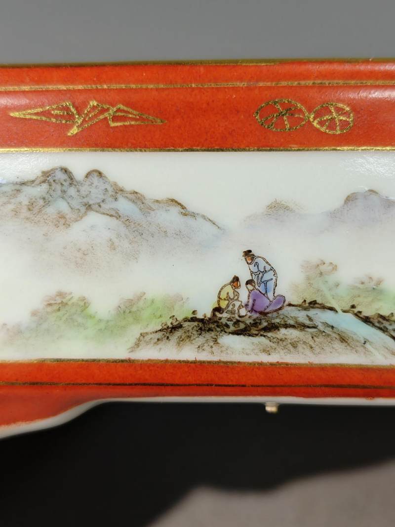    70年代 新彩山水人物水仙盆 - 图4