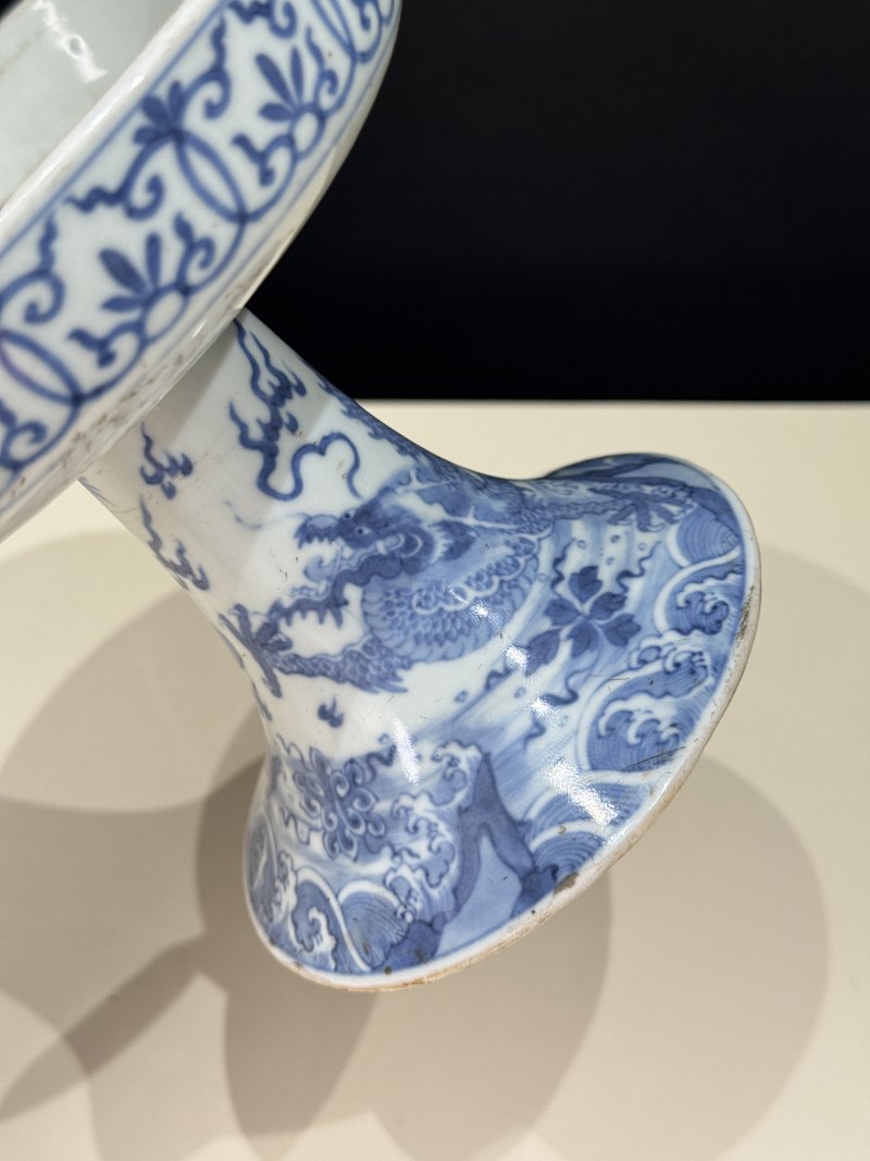 清康熙 青花鱼化龙纹高足盘 - 图9