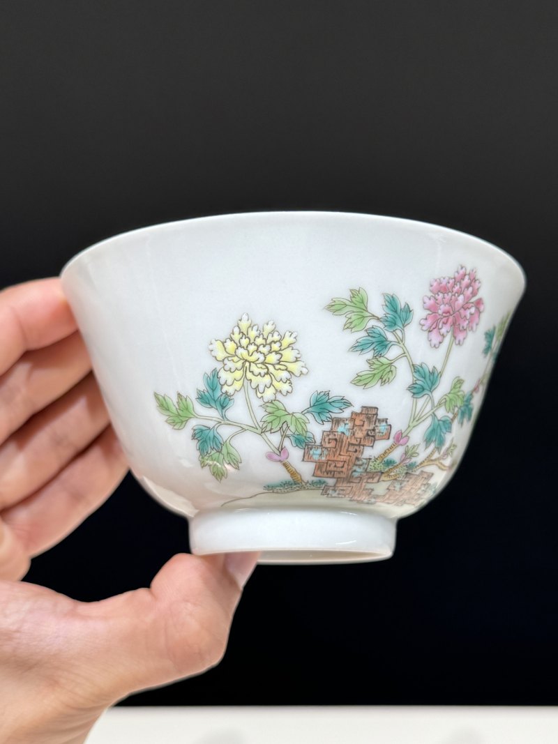 清道光 粉彩花卉纹盖碗 - 图4
