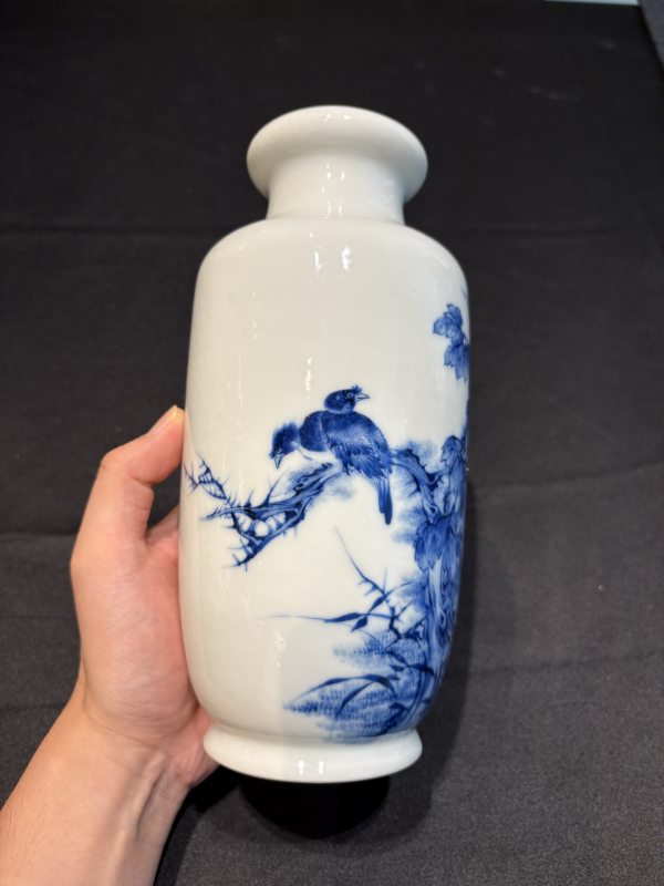 民國王步風格青花花鳥瓶一對 - 图18