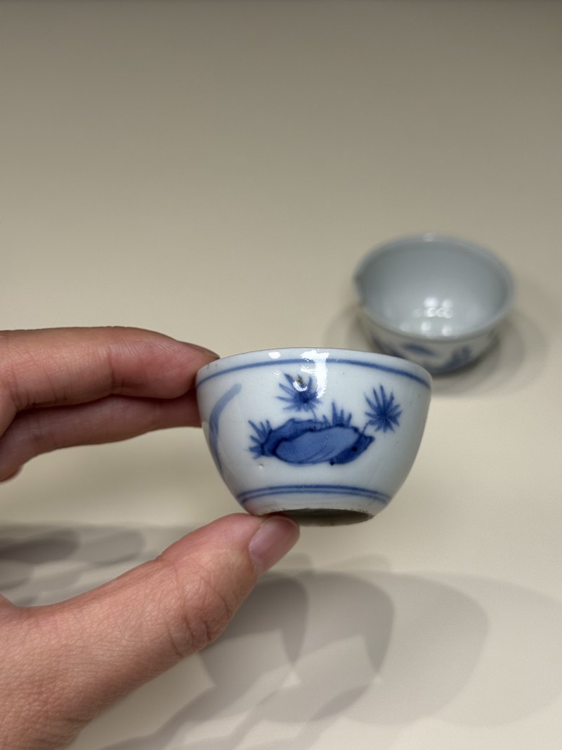 明天启—崇祯 青花高士图小杯一套五只（附四层原供箱） - 图15