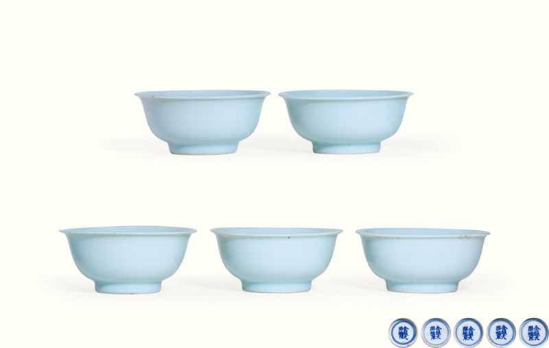 明嘉靖 白釉青花金箓大醮坛用茶盏五只 - 图1