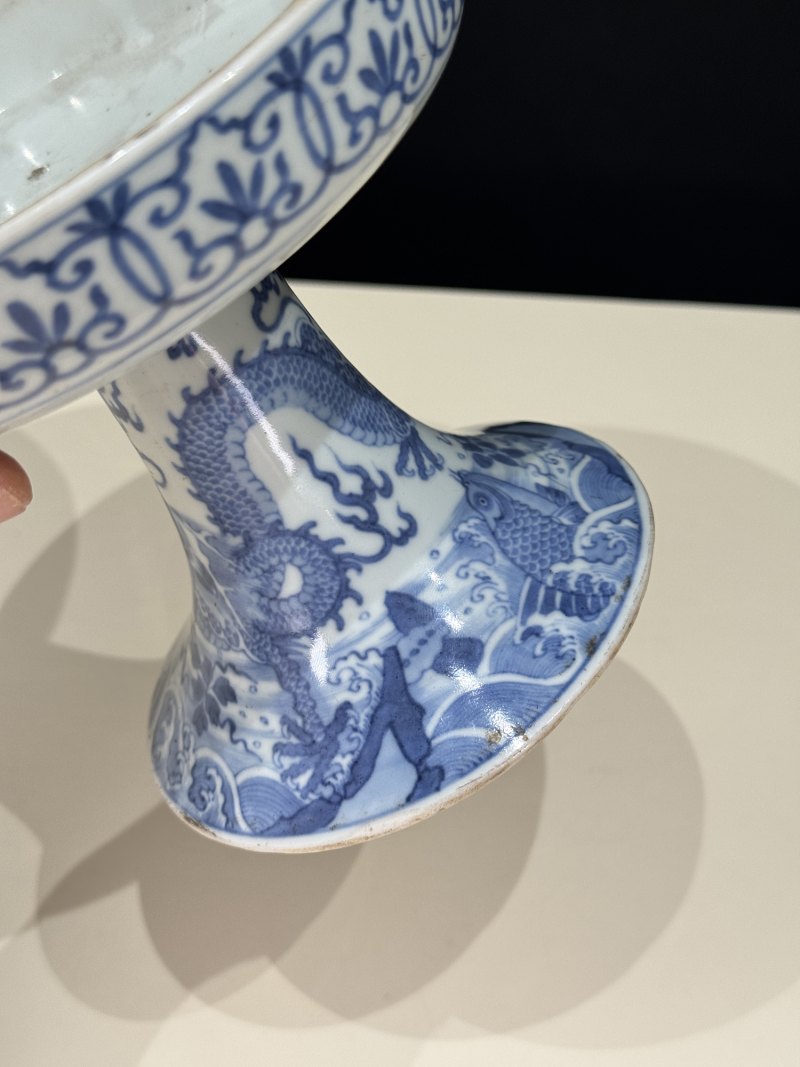 清康熙 青花鱼化龙纹高足盘 - 图10