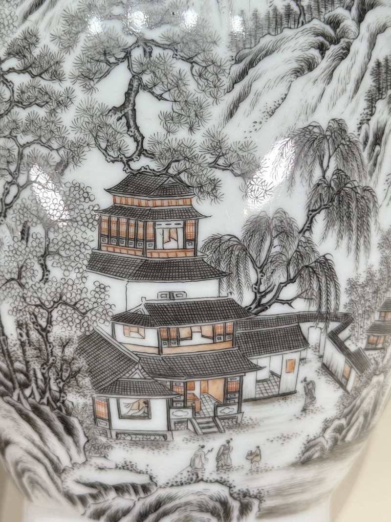 民国 墨彩山水图辅首尊 - 图17