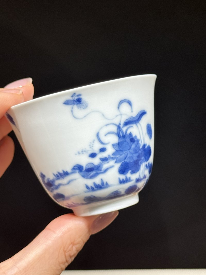 清康熙 青花鸳鸯荷花纹花神杯 - 图11
