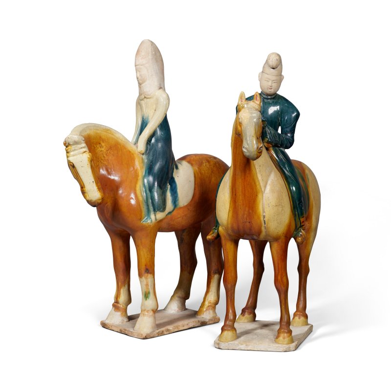 唐 三彩加藍騎馬陶俑兩件  TANG DYNASTY (618-907) - 图1