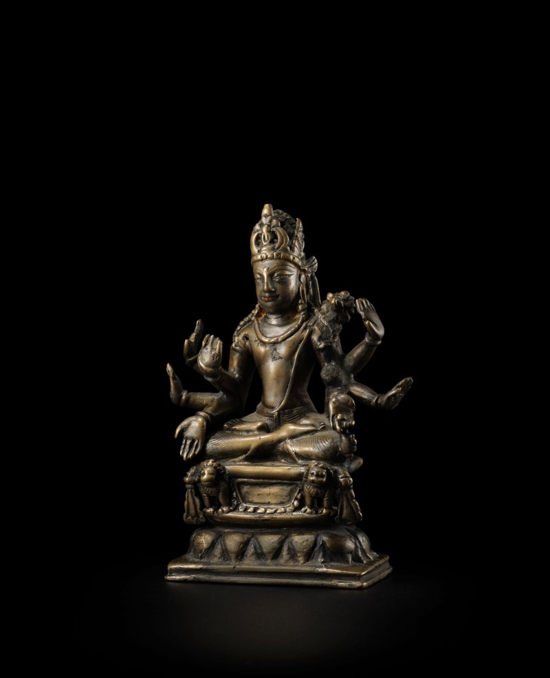 斯瓦特或克什米爾 九世紀 錯銀錯紅銅不空羂索觀音銅像 | A SILVER AND COPPER INLAID COPPER ALLOY FIGURE OF AVALOKITESHVARA AMOGHAPASHA - 图5