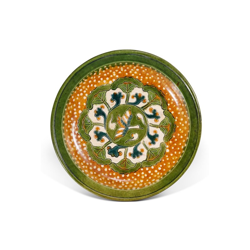 唐 三彩寶相花大雁紋三足盤  TANG DYNASTY (618-907) - 图1