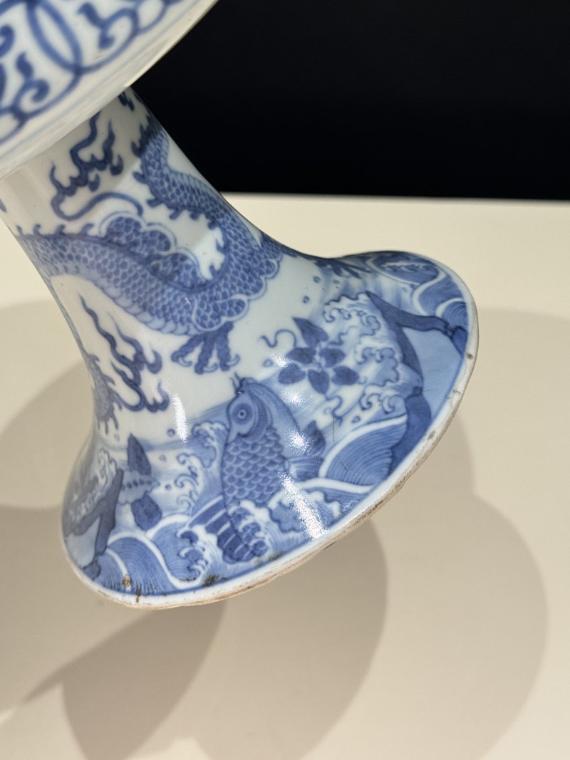 清康熙 青花鱼化龙纹高足盘 - 图11