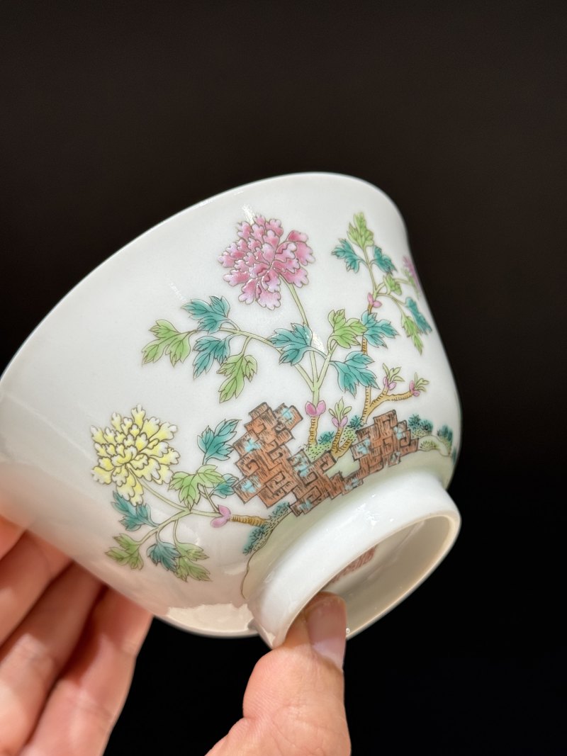 清道光 粉彩花卉纹盖碗 - 图7