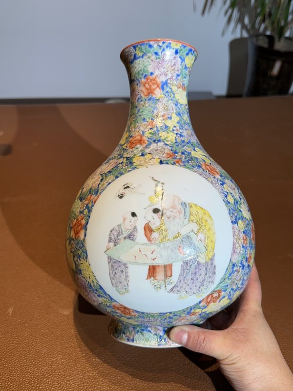民国 粉彩百花不落地开窗麻姑献寿瓶 - 图8