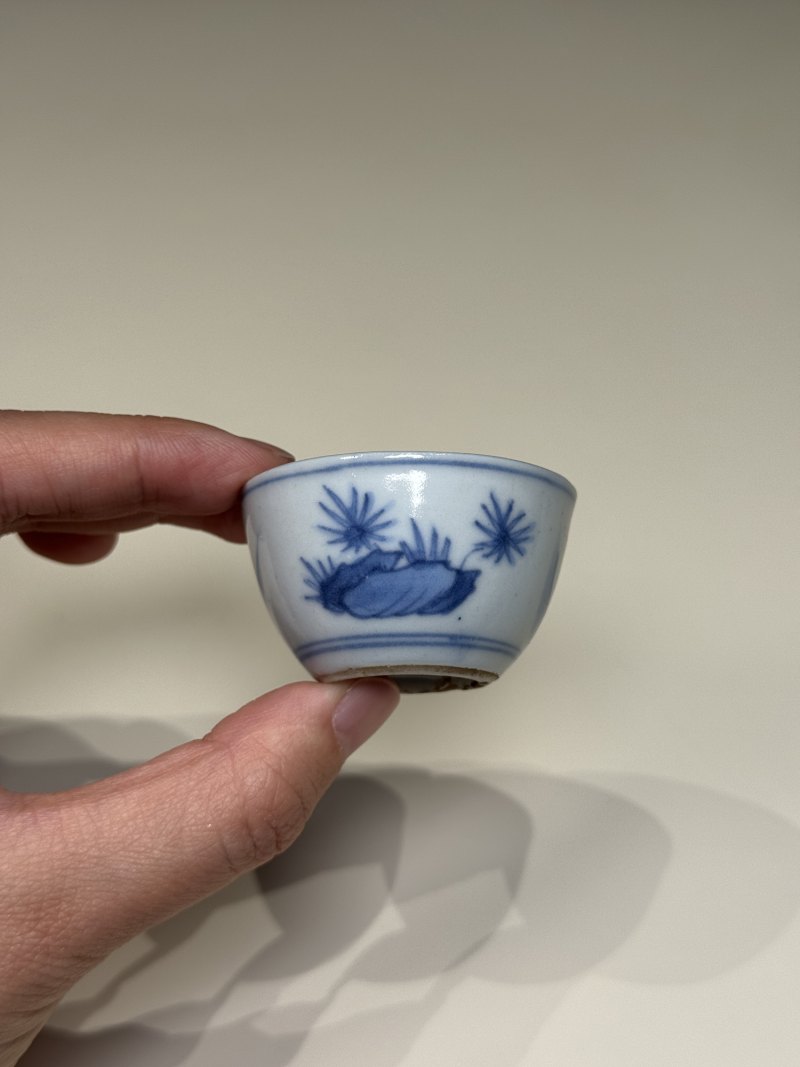明天启—崇祯 青花高士图小杯一套五只（附四层原供箱） - 图18