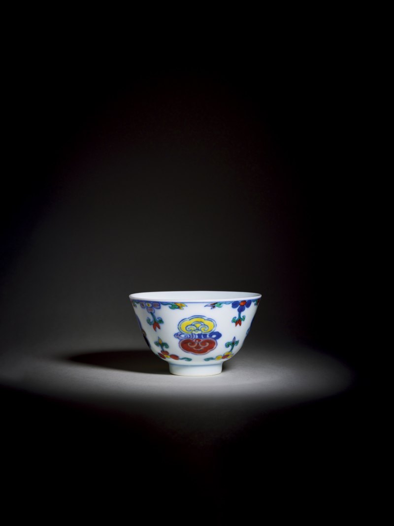 清雍正 斗彩灵芝纹杯 - 图3