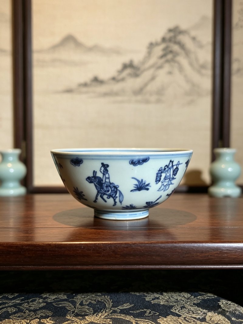明中期 青花人物纹碗 - 图1