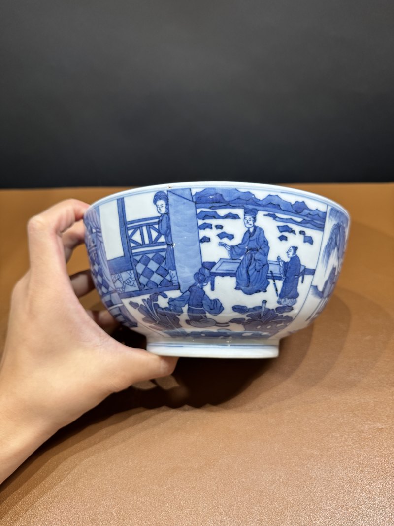 清康熙 青花西厢记人物故事大碗 - 图6