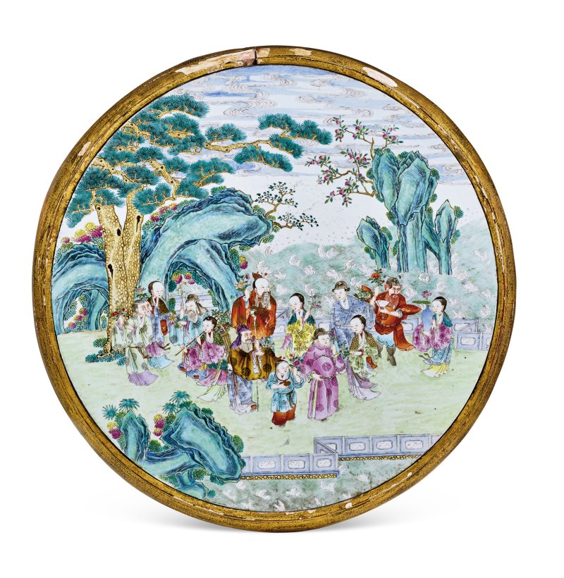 清乾隆 粉彩十二花神图案几 - 图2