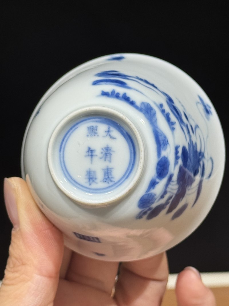 清康熙 青花鸳鸯荷花纹花神杯 - 图15
