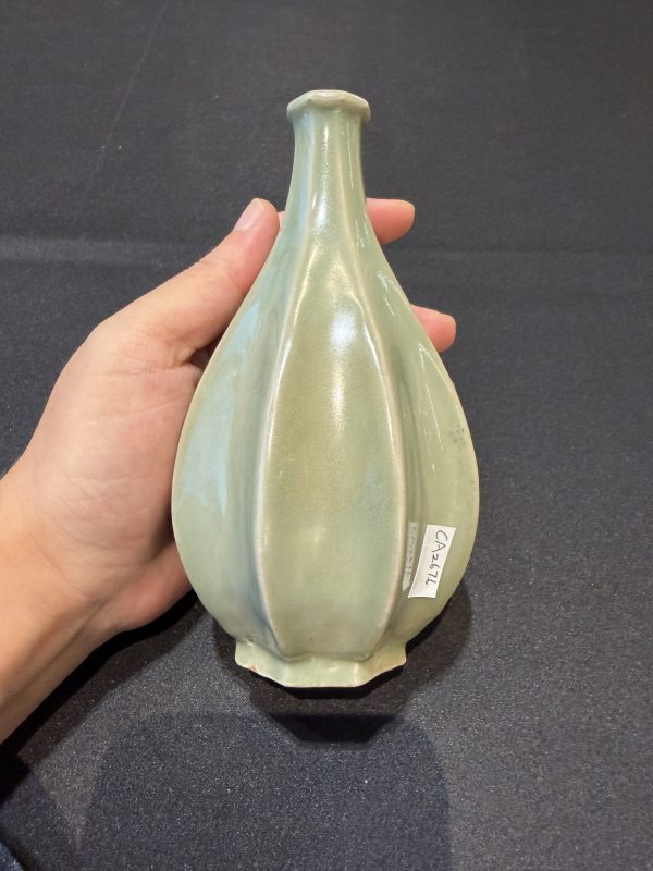 宋 青釉瓜棱長頸瓶 - 图13