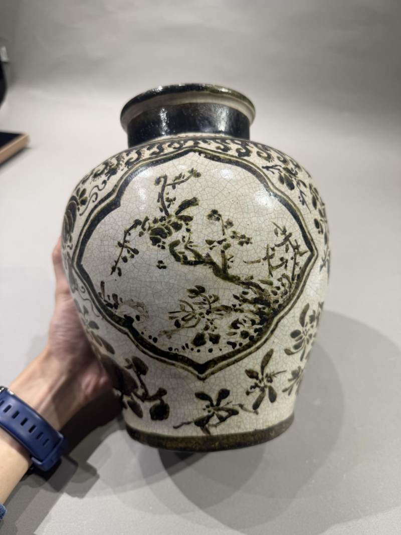    明 磁州窑褐彩开窗松下高士图罐 - 图4