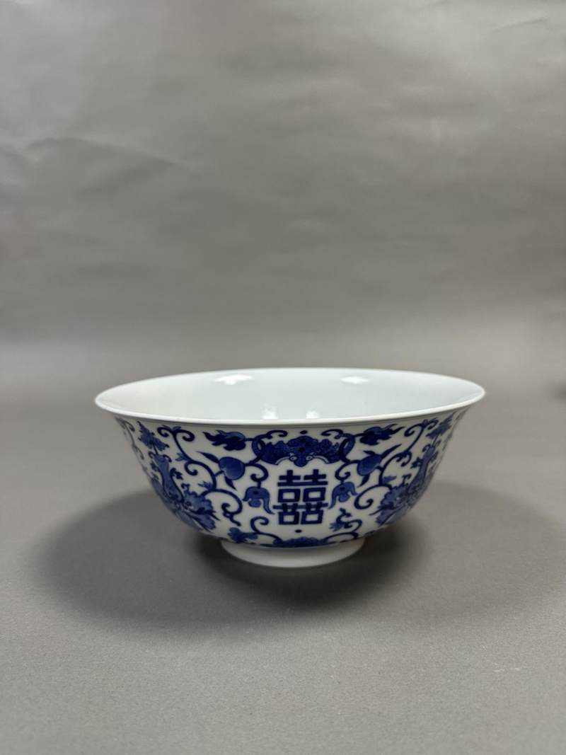    清同治 青花福寿双喜纹大碗 - 图2