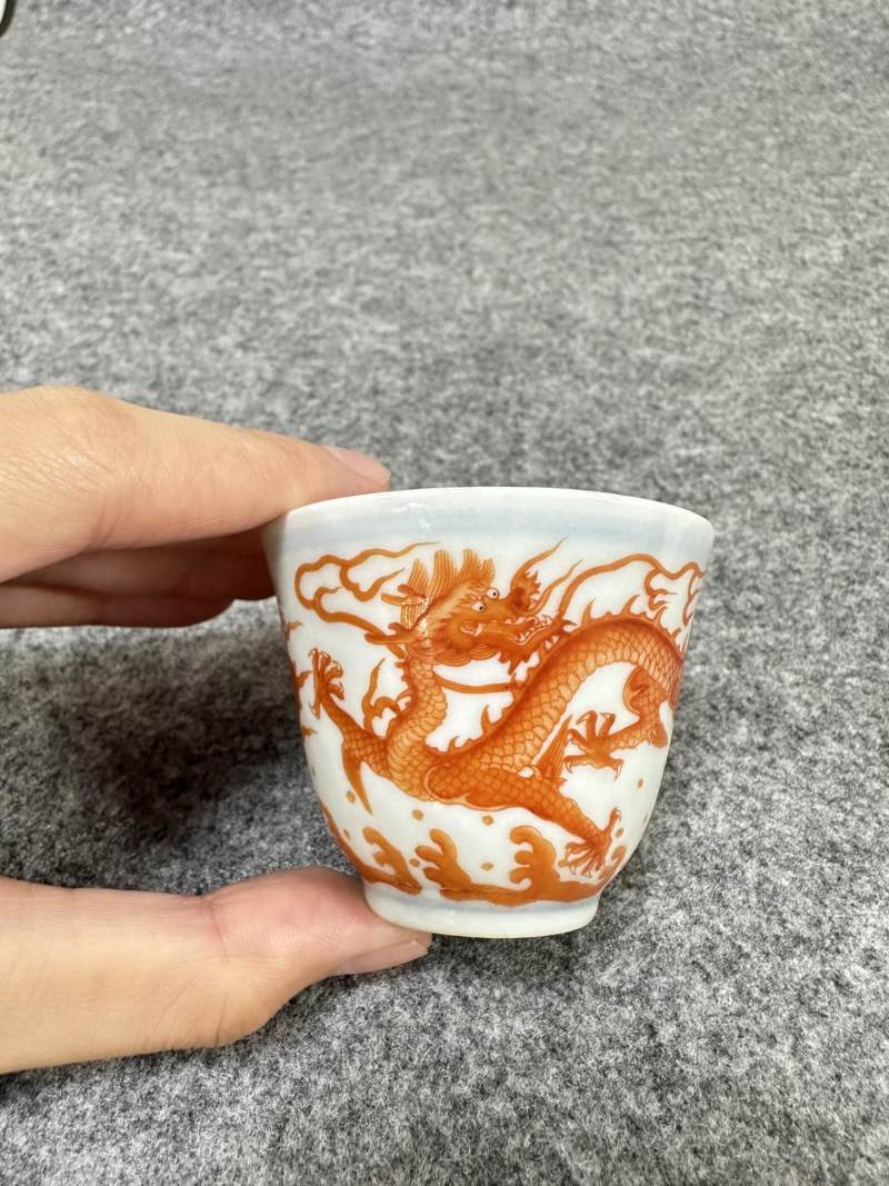    清 矾红彩赶珠龙纹杯 - 图6
