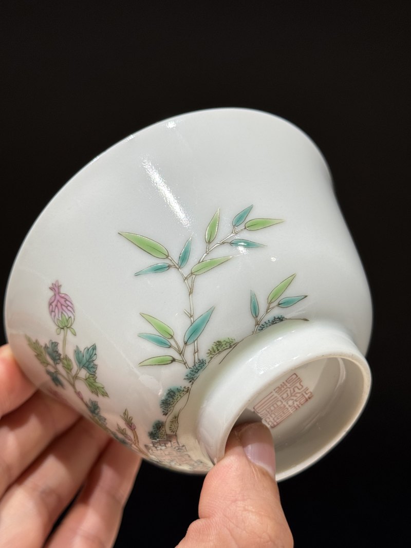 清道光 粉彩花卉纹盖碗 - 图10