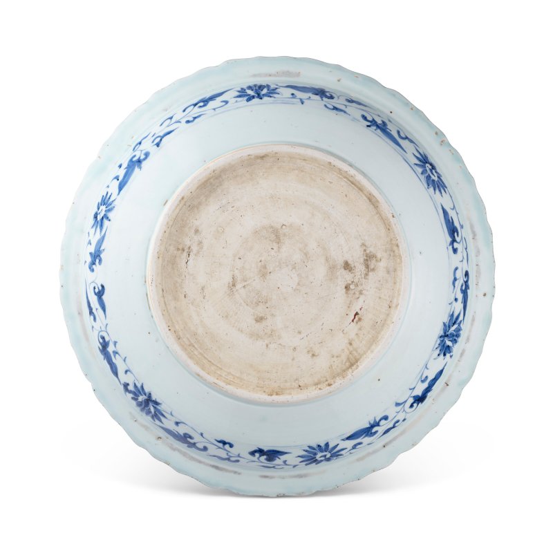 元 青花竹石瓜果花卉海水紋菱口大盤  YUAN DYNASTY (1279-1368) - 图4