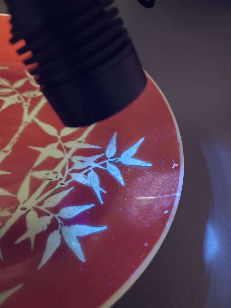    清 珊瑚红留白竹节纹盘 - 图11