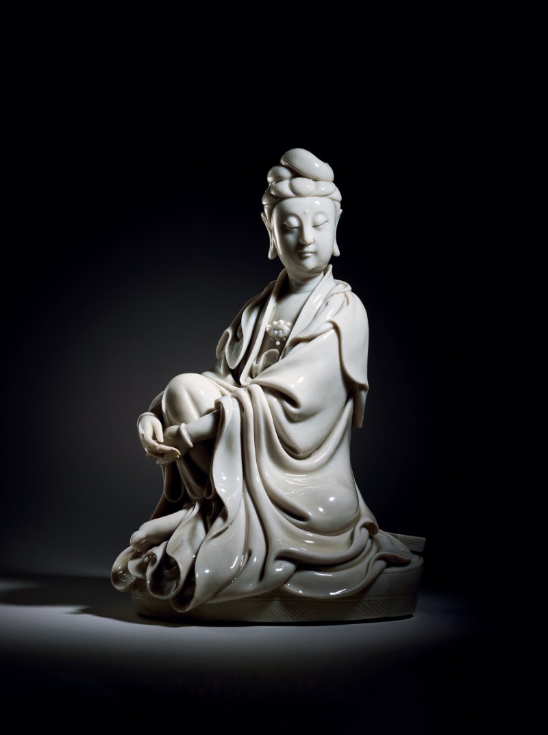 明 何朝宗制德化白釉自在观音坐像 - 图4