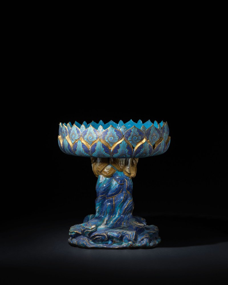 清乾隆　鏨胎琺瑯蓮花式供盤 | A CHAMPLEVÉ ENAMEL 'LOTUS' TAZZA - 图1