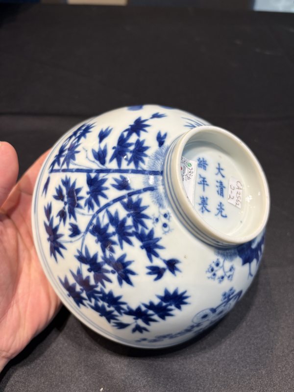 清光緒青花歲寒三友圖碗一對 - 图17