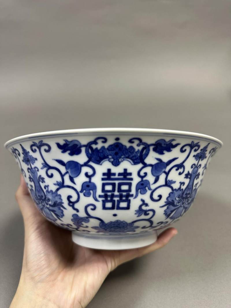    清同治 青花福寿双喜纹大碗 - 图3