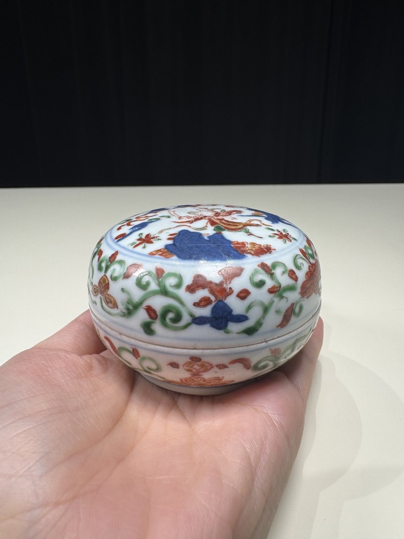 明万历 青花五彩张天师驱邪图小印盒 - 图6
