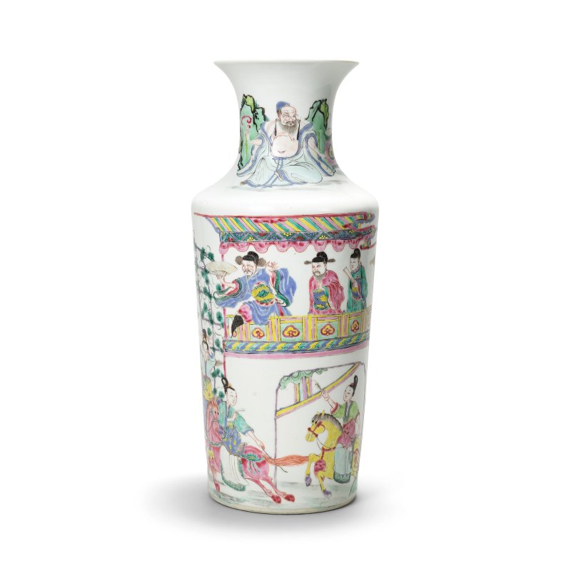 清雍正　粉彩隋朝宮人扮昭君圖棒錘瓶 | A ROSE-VERTE 'FIGURAL' VASE - 图1