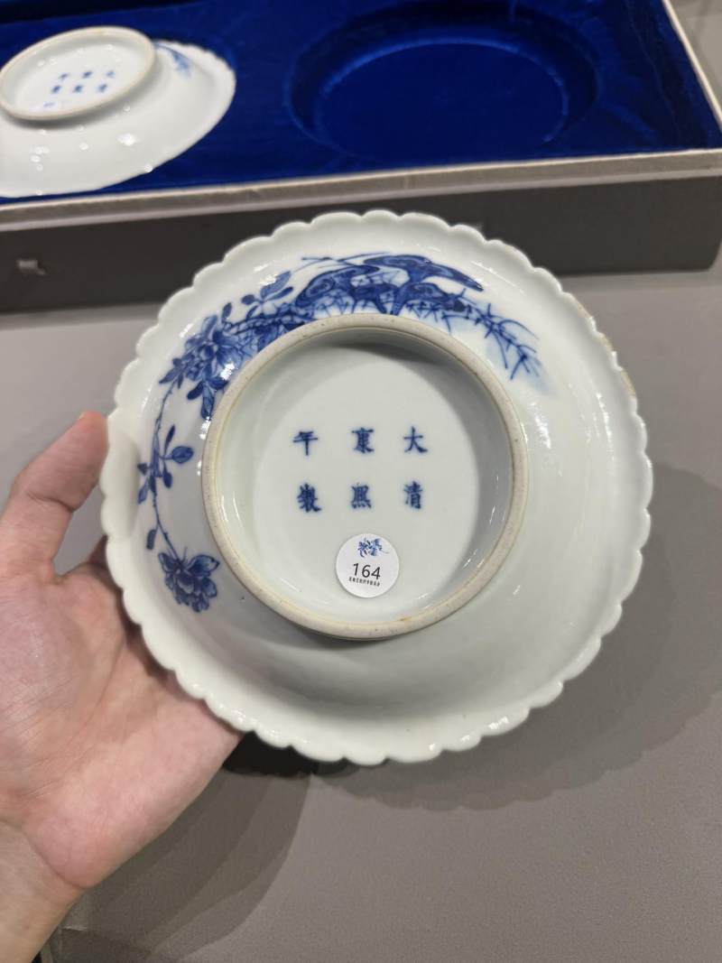    清光绪 青花灵芝花卉纹盘（一对） - 图4