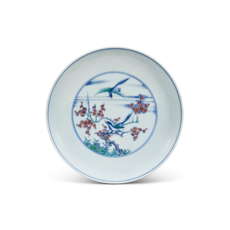 清康熙 鬥彩喜上眉梢圖盤 雙圈六字楷書款  KANGXI SIX-CHARACTER MARK IN UNDERGLAZE BLUE WITHIN A DOUBLE CIRCLE AND OF THE PERIOD (1662-1722) - 图1