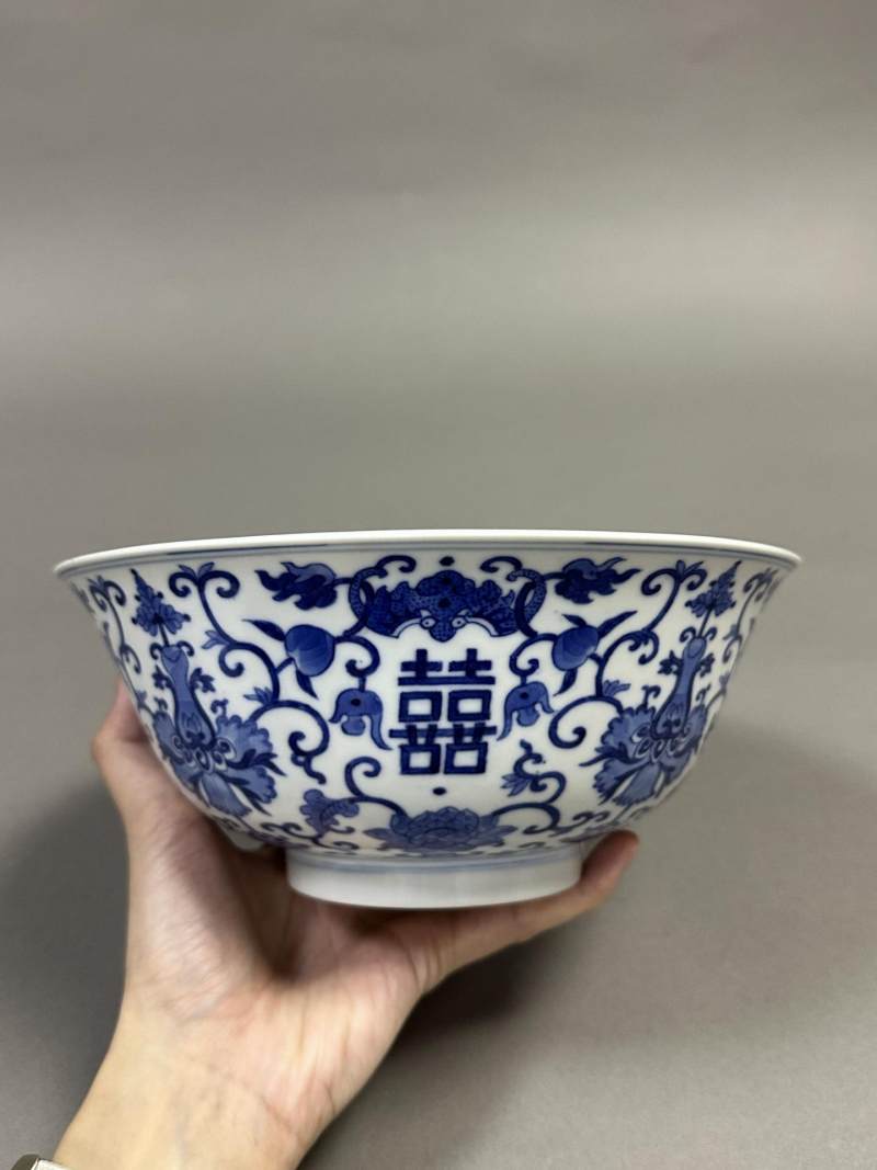    清同治 青花福寿双喜纹大碗 - 图4