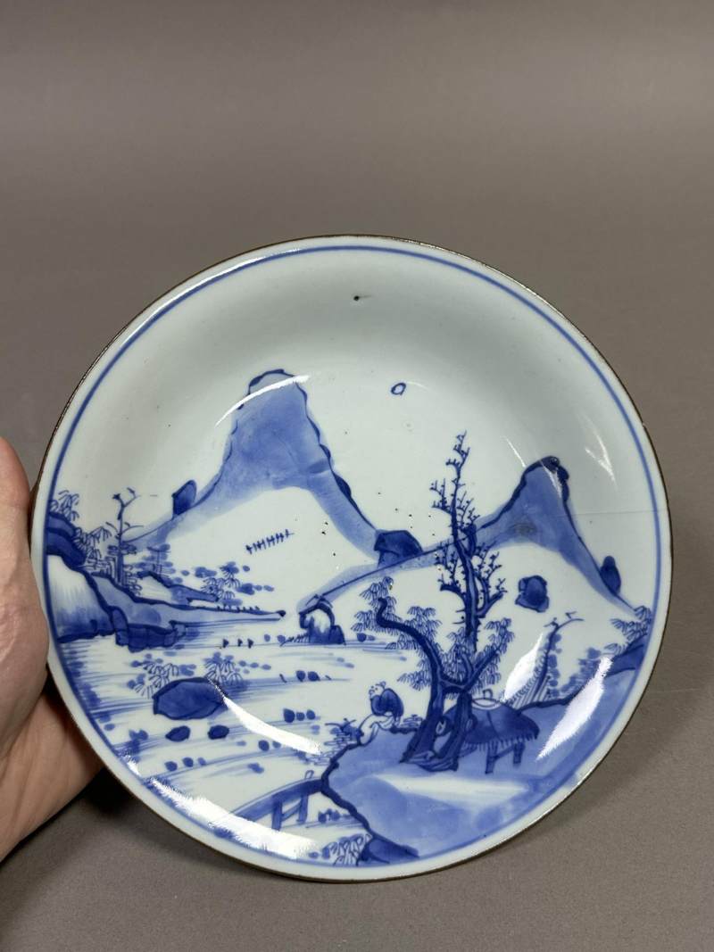    清康熙 青花山水人物图盘 - 图3