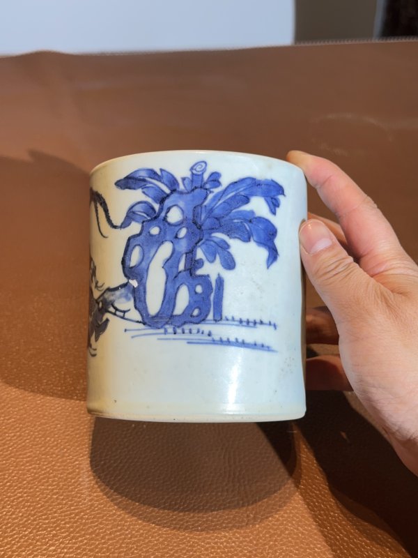 清康熙 青花“凤仪亭”笔筒 - 图5
