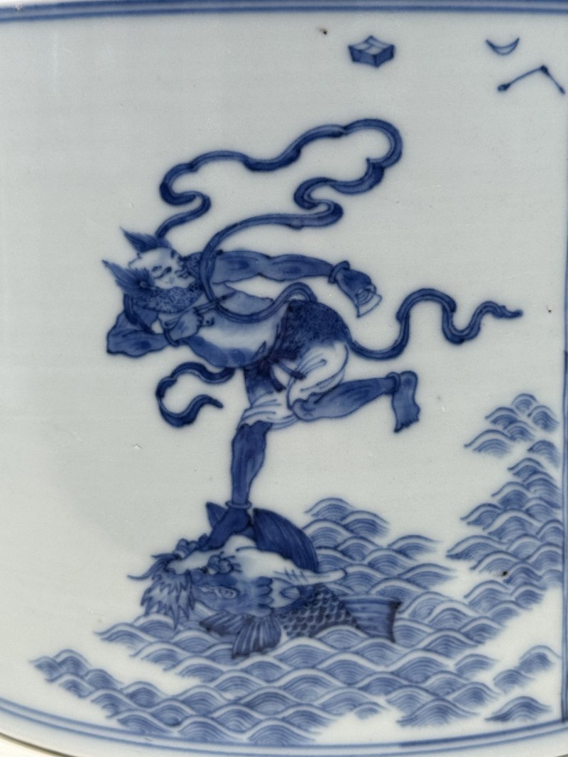 清康熙 青花后赤壁赋魁星点斗诗文笔筒 - 图10