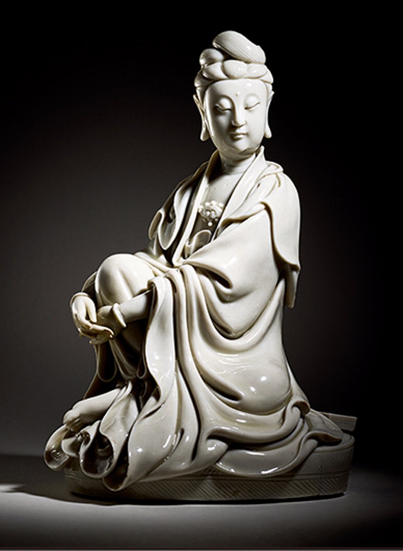 明 何朝宗制德化白釉自在观音坐像 - 图6