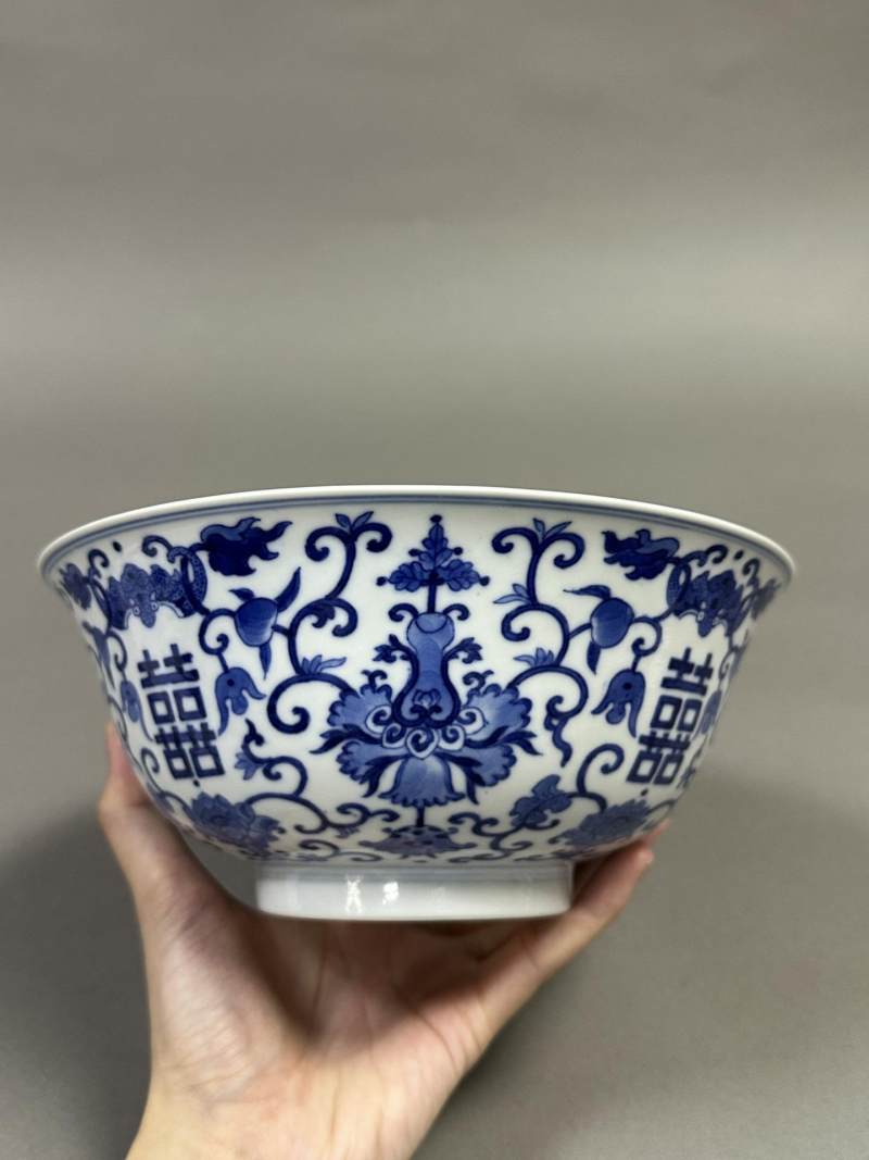    清同治 青花福寿双喜纹大碗 - 图5