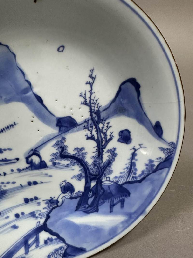    清康熙 青花山水人物图盘 - 图4