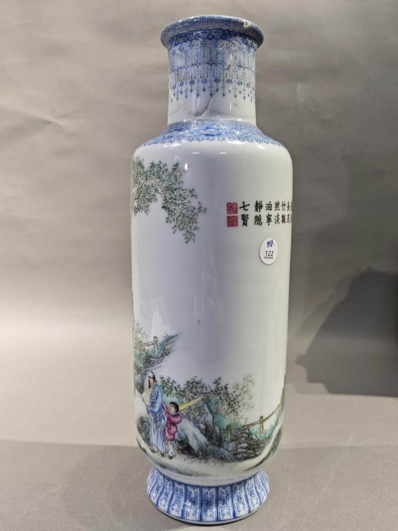    民国 段子安风格粉彩竹林七贤瓶 - 图3