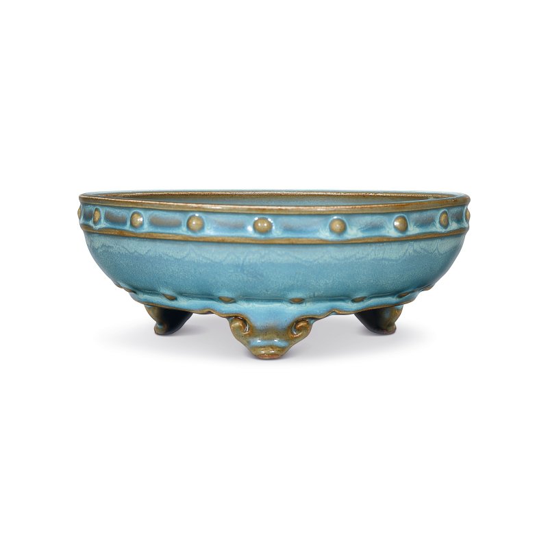 元/明 鈞窯天藍釉鼓釘三足水仙盆 「六」字刻款  YUAN-MING DYNASTY, 14TH-15TH CENTURY - 图1